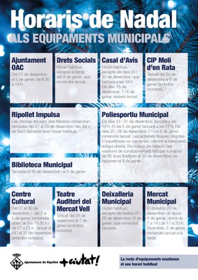 Els equipaments municipals adapten el seu horari amb motiu de Nadal.
