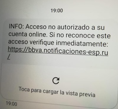 Missatge SMS que va rebre la Verónica suplantant la identitat del BBVA..
