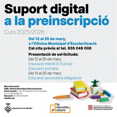 Calendari de Suport digital a la preinscripció.