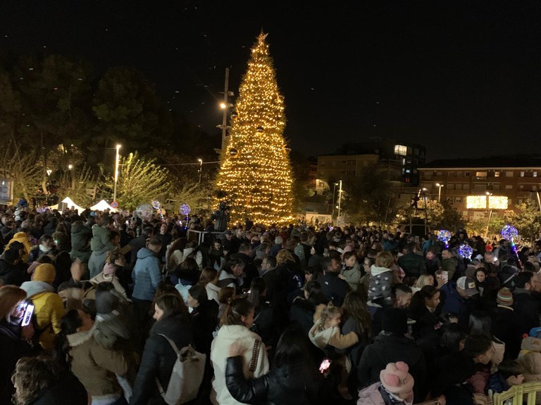 L'arbre natural de la plaça Joan Abad, acabat d'il·luminar.jpeg
