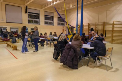 Organització, veïnat i comerciants assistents a l'assemblea celebrada a l'IE Els Pinetons.
