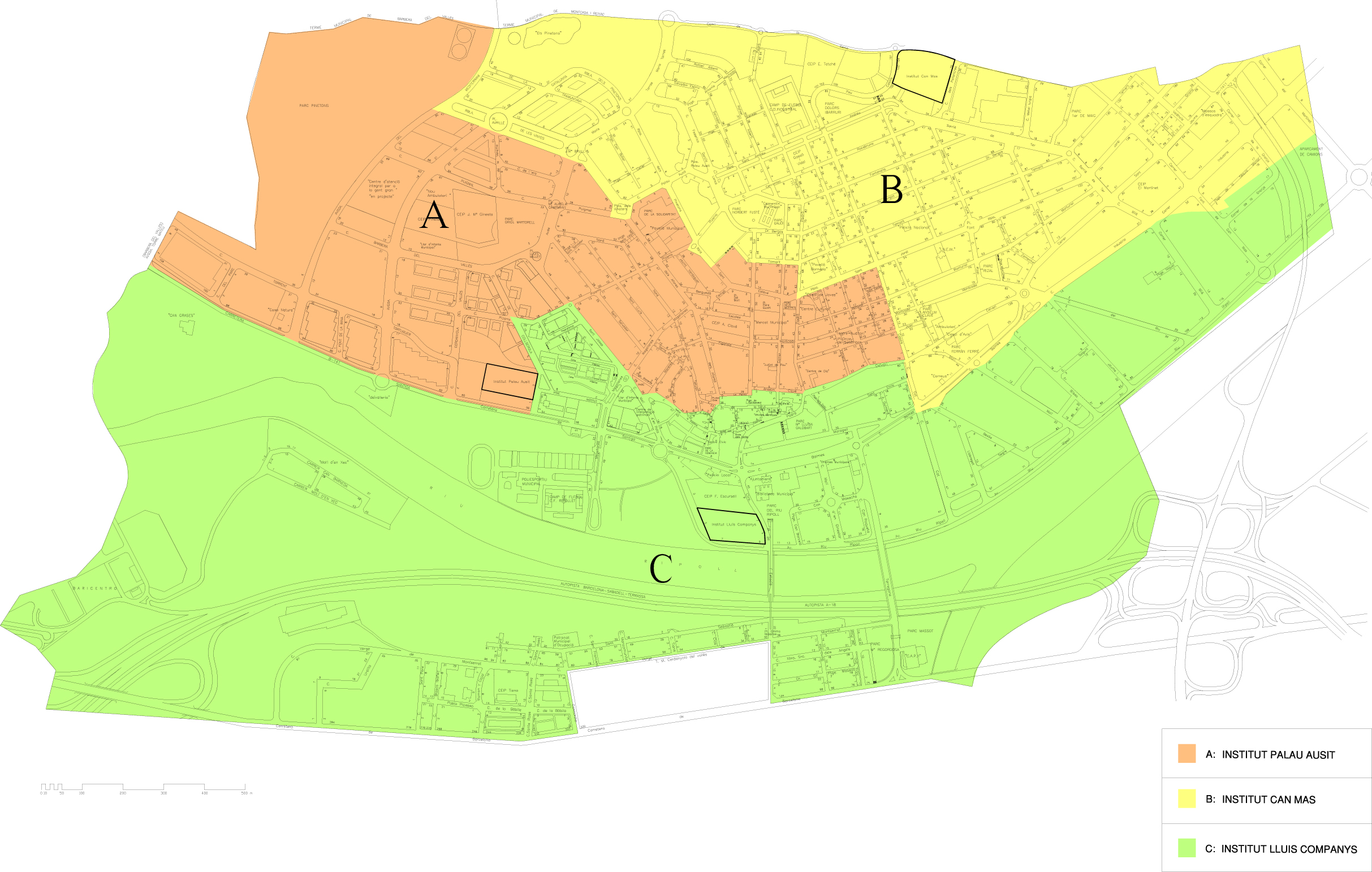Plànol de les zones dels instituts de Ripollet