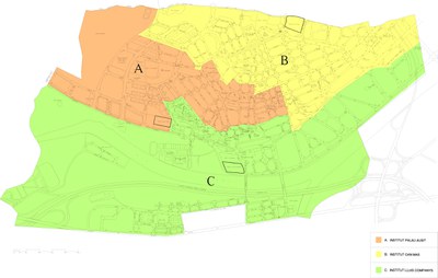 Plànol de les zones dels instituts de Ripollet