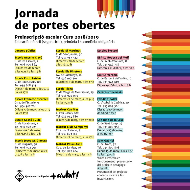 Calendari de les jornades de portes obertes